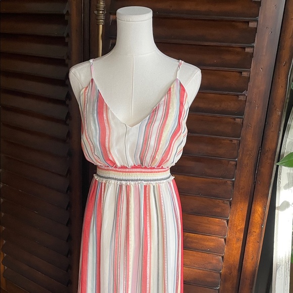 BB Dakota Luciana Stripe Striped Maxi Dress in Red and White Small - Picture 3 of 7